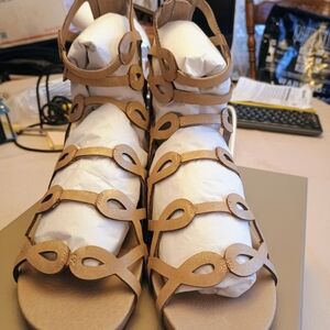Elegant Tan Lazer Cut Gladiator Sandals